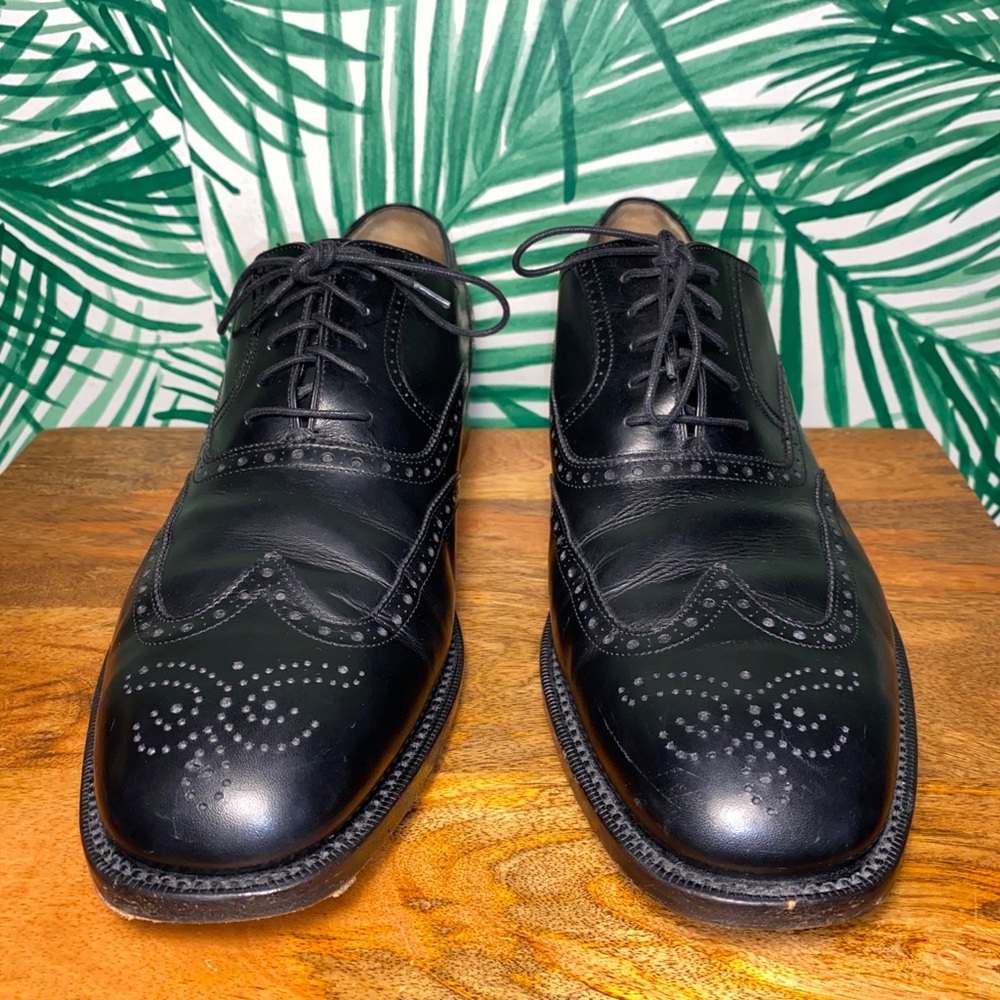 Salvatore Ferragamo Tramezza Black Leather Wingtip Oxfords Men’s 12 D - Picture 2 of 13